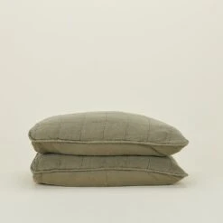 Simple Linen Quilted Shams, Set Of 2 - Olive
