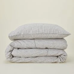 Checked Linen Duvet Cover -ferm LIVING Store fog linen checked duvet cover pillow case group FOG.300.X.001.060.GROUP