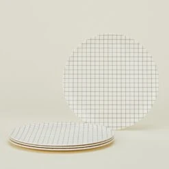 Bamboo Melamine Dinner Plate, Set Of 4 - Black Grid