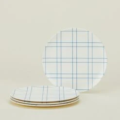 Bamboo Melamine Side Plate, Set Of 4 - Blue Plaid