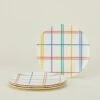 Bamboo Melamine Side Plate, Set Of 4 - Mixed Plaid